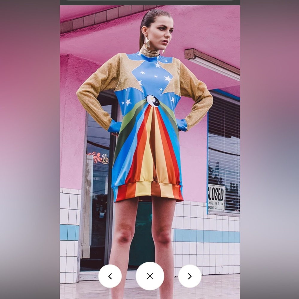 Shantall Lacayo rainbow sweater dress